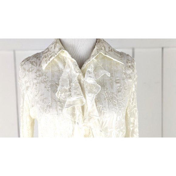 Cold Water Creek sheer ivory floral ruffle button down long sleeve blouse PS - Picture 3 of 5